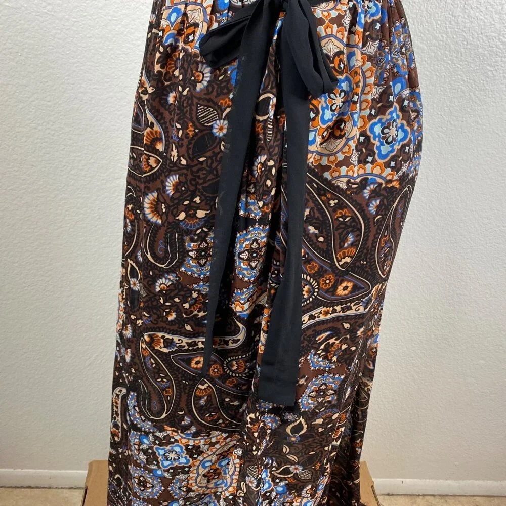 Bisou Bisou Michelle Bohbot Dress Babydoll Halter Maxi Brown Sz 8 Resort Boho